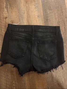 eunina Black Frayed Hem Denim Shorts